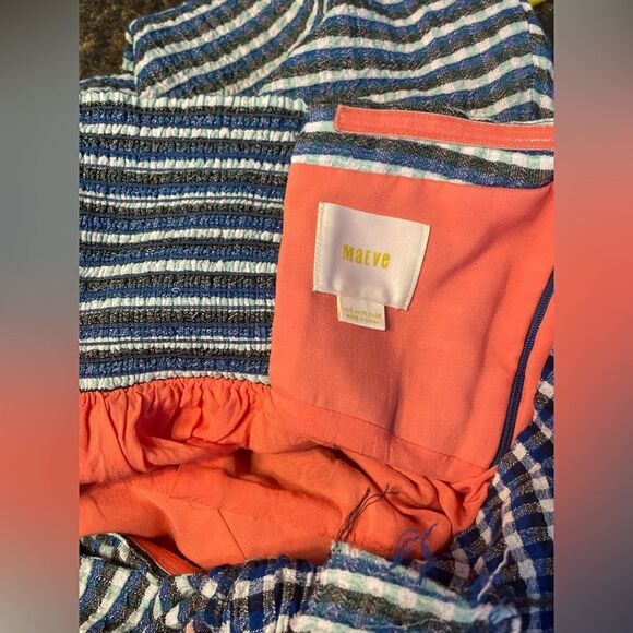 Anthropologie Maeve Waverly Dress Checked One-Shoulder Asymmetrical Blue 10 - Picture 7 of 10